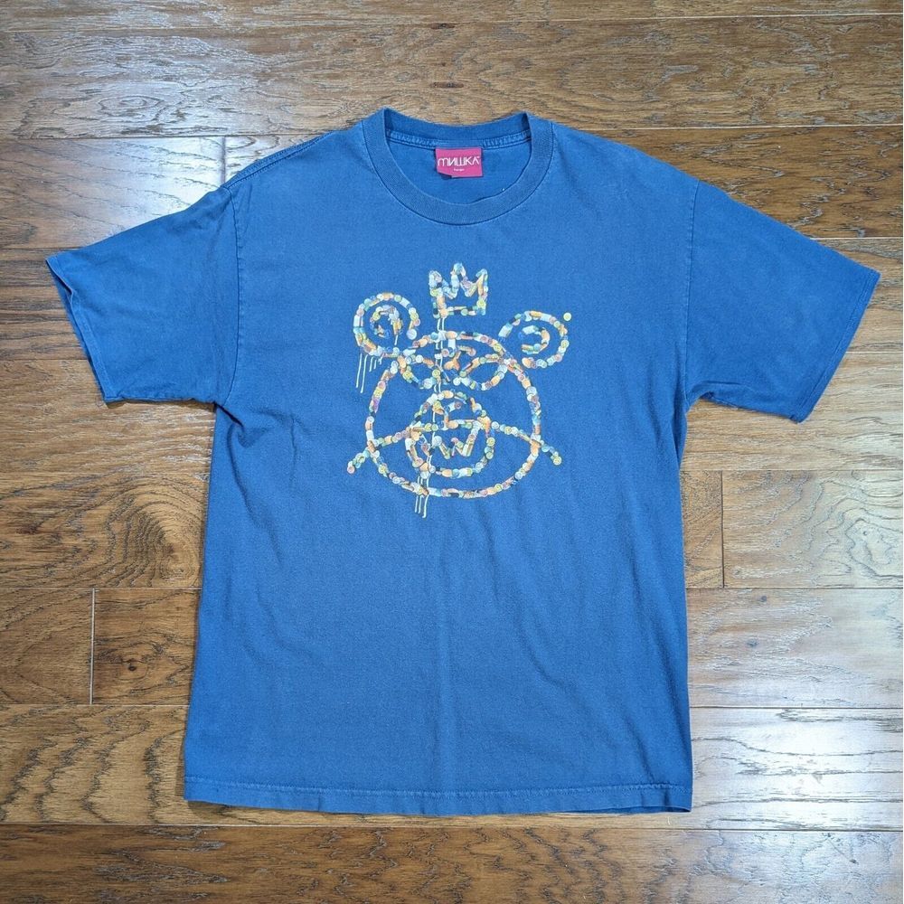 Mishka NYC‎ Bear Pills T-Shirt Men's L Blue Graphic Short Sleeve МИШКА Y2K